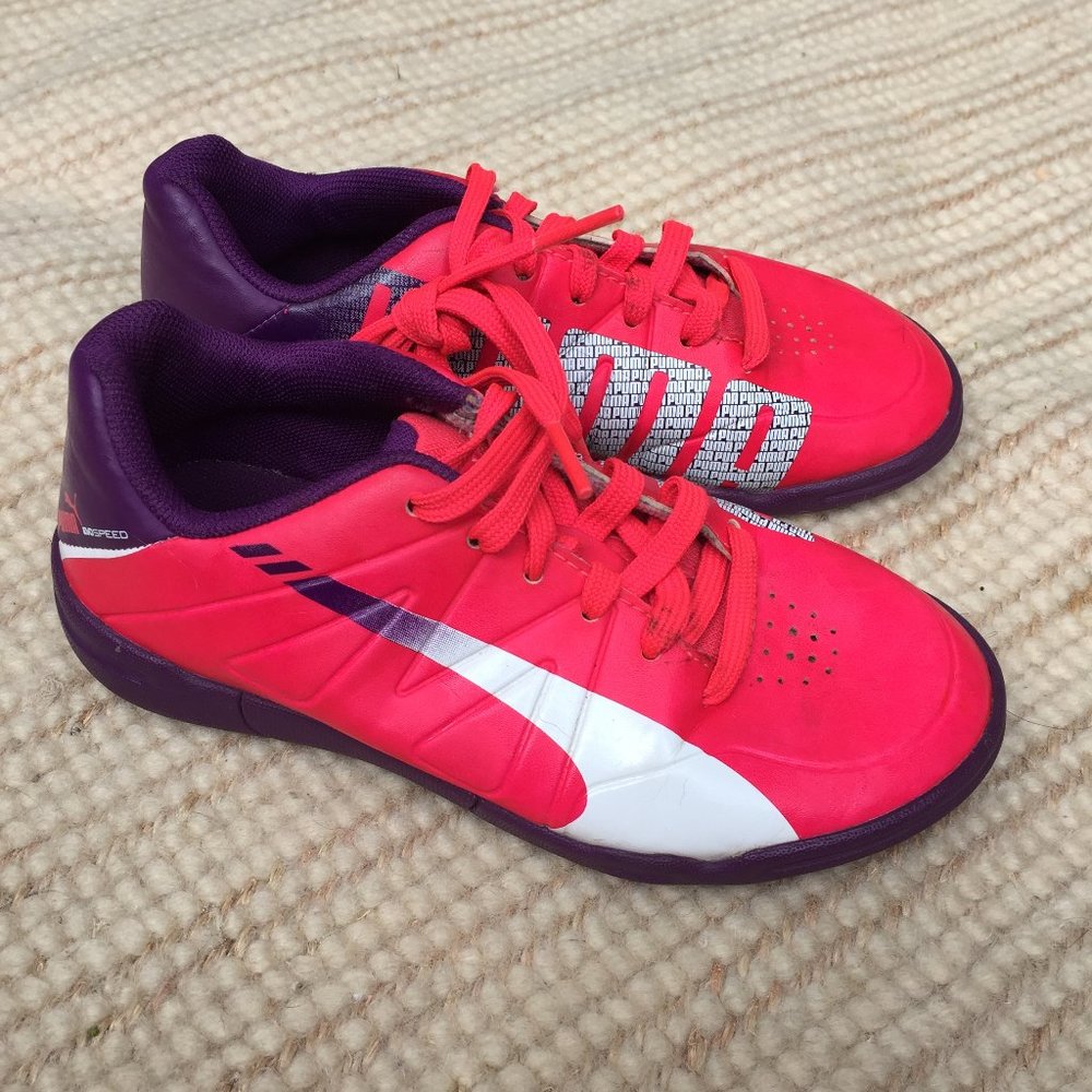 Puma evoSpeed purple pink indoor soccer shoes - size 12